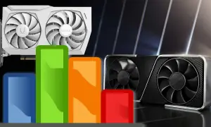 Vergleichsgrafik zeigt Leistungstests von Grafikkarten, darunter eine weiße ZOTAC und schwarze Modelle. Der rtx 3060 12gb test wird durch Balkendiagramme visualisiert.