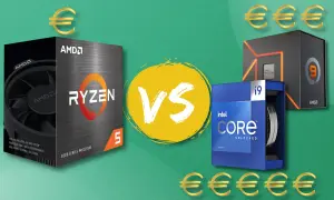 AMD Ryzen 5 5600 vs 5600X: Ein Vergleich der Prozessoren mit Euro-Symbolen, die den Preis darstellen.