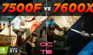 Vergleich: Ryzen 5 7500F vs Ryzen 5 7600X. Gaming-Szenen mit Nvidia GeForce RTX.