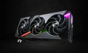 Leistungsstarke Grafikkarte mit drei Lüftern und RGB-Beleuchtung, ideal für einen GPU-Vergleich.